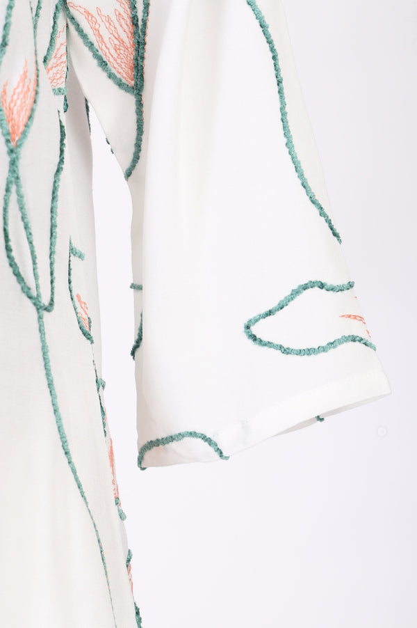 White Thread Embroidered Rayon Straight Kurta with Trousers Co-ord Set