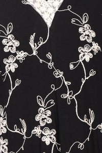 Black Thread Embroidered Rayon Anarkali Kurta and Trousers Set with Stole