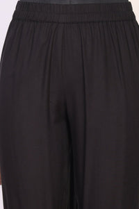 Black Thread Embroidered Rayon Anarkali Kurta and Trousers Set with Stole