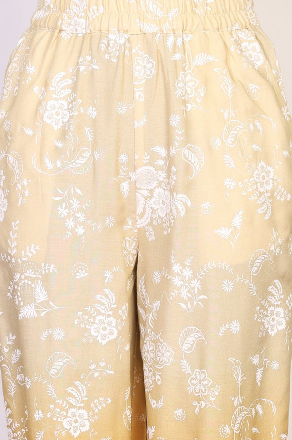 Mustard Floral Printed Lace Straight Kurta with Palazzo and Dupatta Set