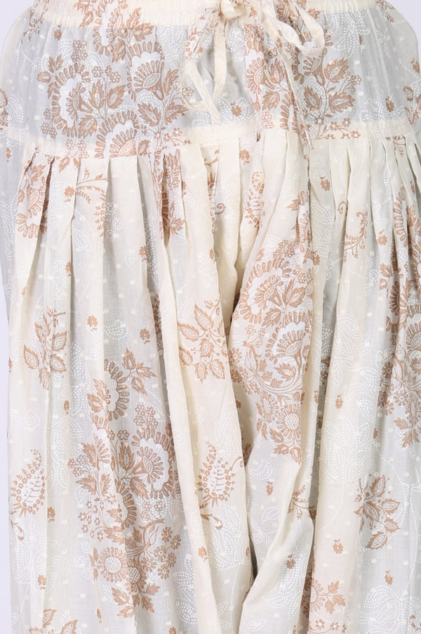 Off White Floral Printed Lace Cotton Straight Kurta with Salwar Co-ord Set