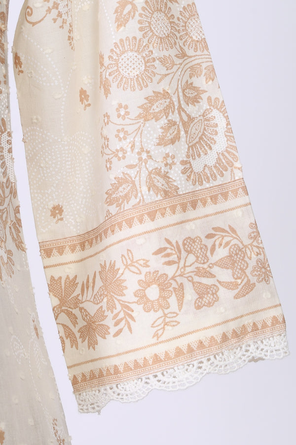 Off White Floral Printed Lace Cotton Straight Kurta with Palazzo Co-ord Set