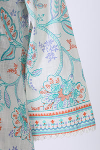 White Floral Printed Pure Cotton Straight Kurta With Trouser Co-ord Set