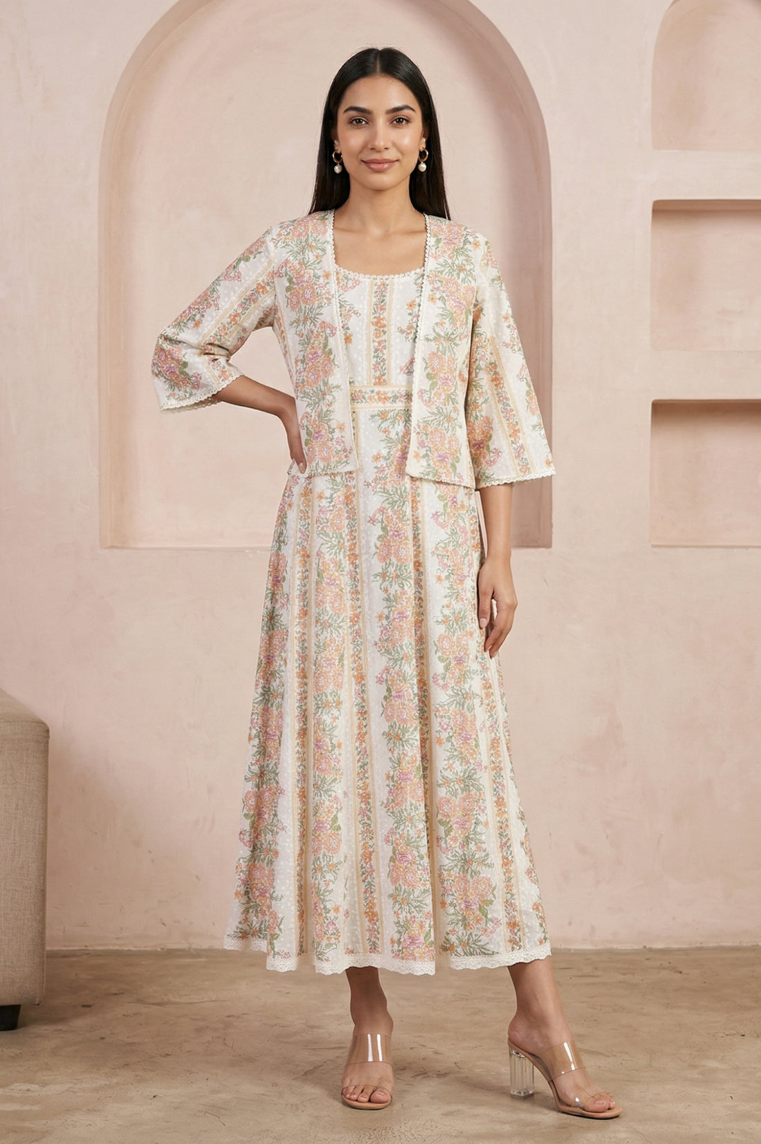 cotton set dress Floral cotton dress by Newbie Woman | Light green | Kids