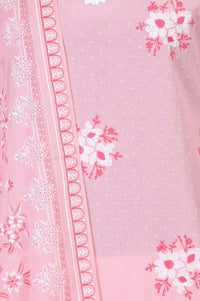 Pink Floral Printed Thread Embroidered Pure Cotton Straight Kurta with Palazzo and Dupatta Set