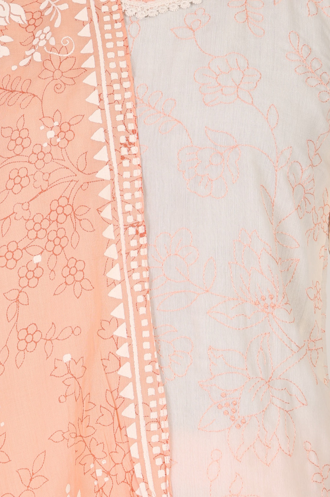 Off-White Thread Embroidered Chanderi Straight Kurta with Palazzo and Dupatta Set