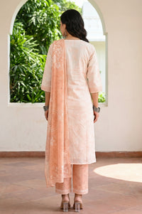 Off-White Thread Embroidered Chanderi Straight Kurta with Palazzo and Dupatta Set