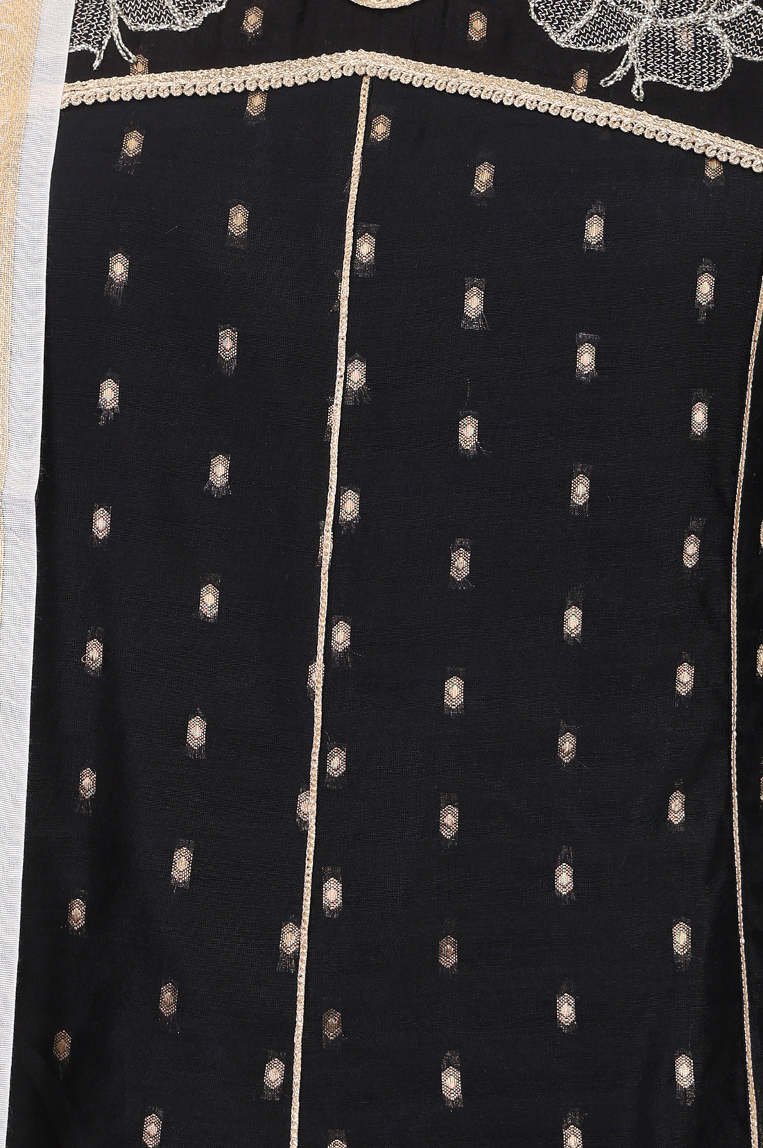 Black Yarn Dyed Zari Embroidered Chanderi Flared Kurta With Trousers and Dupatta Set