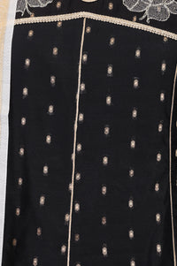 Black Yarn Dyed Zari Embroidered Chanderi Flared Kurta With Trousers and Dupatta Set