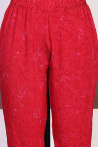 Red Floral Printed Embroidered Crepe Straight Kurta with Pants and Dupatta Set
