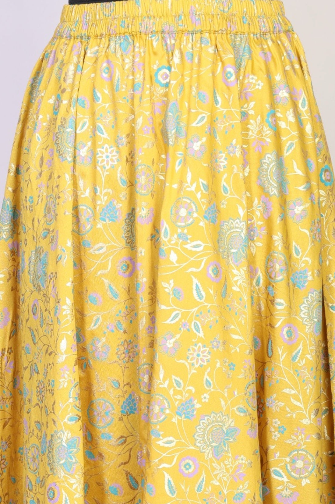 Yellow Floral Printed Sequins Straight Crop Top with Skirt and Dupatta Set