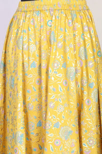 Yellow Floral Printed Sequins Straight Crop Top with Skirt and Dupatta Set