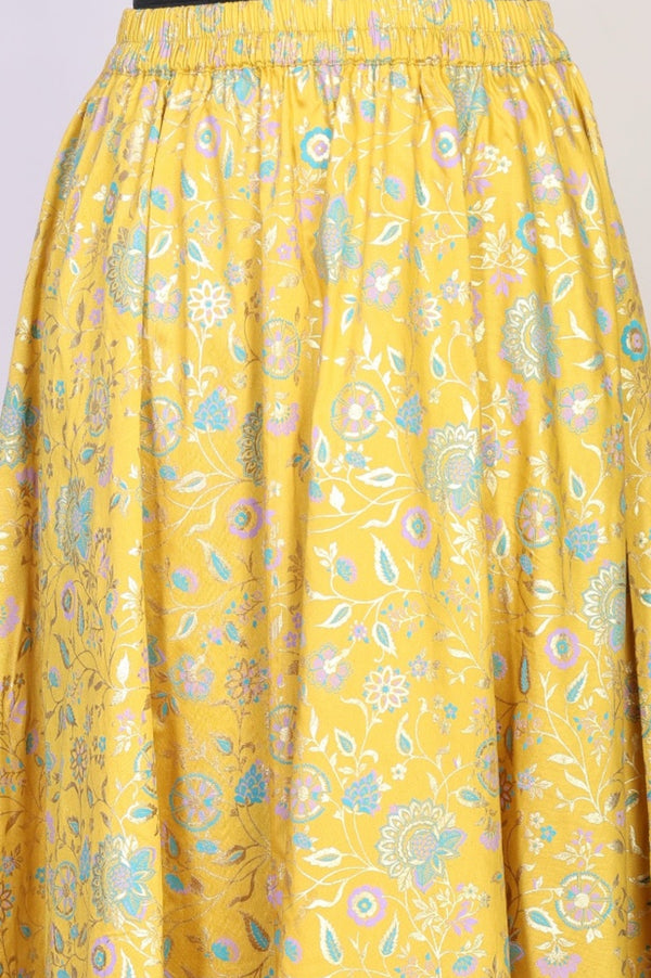 Yellow Floral Printed Sequins Straight Crop Top with Skirt and Dupatta Set
