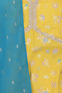 Yellow Floral Printed Sequins Spaghetti Strap Short Top and Lehenga Set with Dupatta