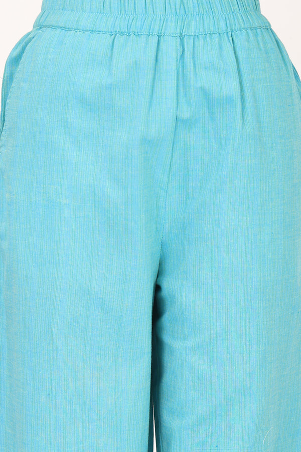 Aurelia Women's Mint Green Ditsy Printed Yarn Dyed Cotton Blend Straight Kurta with Trousers Set