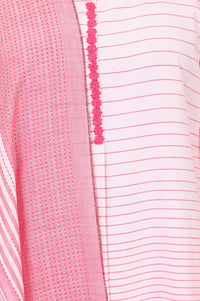 Pink Striped Thread Embroidered Yarn Dyed Cotton Blend Straight Kurta with Trousers and Dupatta Set