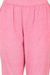 Pink Striped Thread Embroidered Yarn Dyed Cotton Blend Straight Kurta with Trousers and Dupatta Set