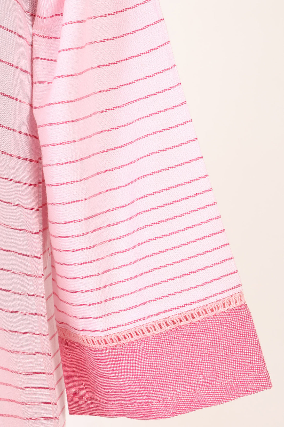Pink Striped Thread Embroidered Yarn Dyed Cotton Blend Straight Kurta with Trousers and Dupatta Set