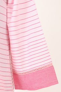 Pink Striped Thread Embroidered Yarn Dyed Cotton Blend Straight Kurta with Trousers and Dupatta Set