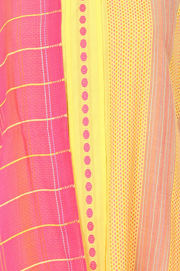 Aurelia Women's Yellow Yarn Dyed Striped Cotton Blend Sleeveless Straight Kurta with Trousers and Dupatta Set