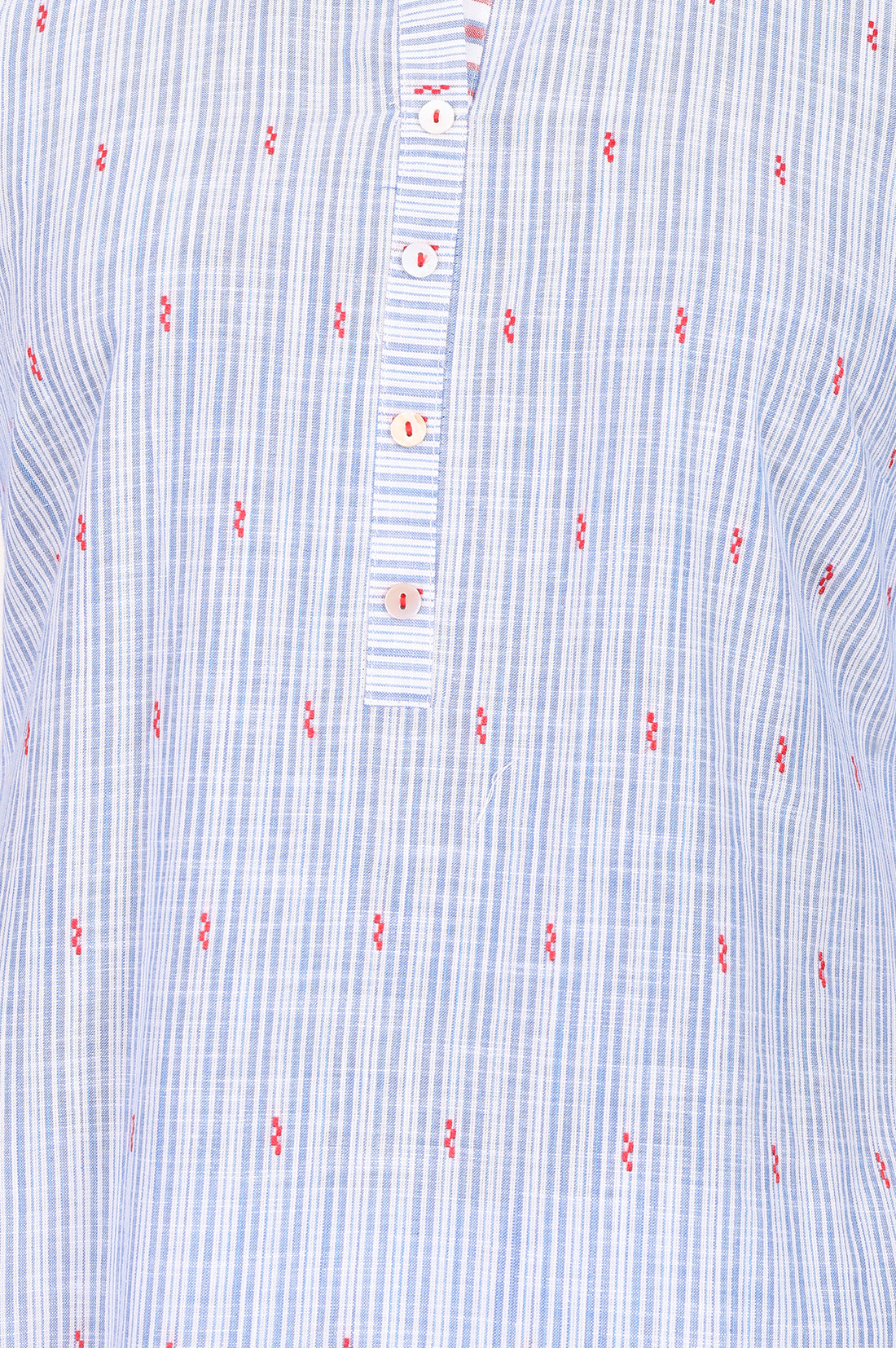 Blue Striped Cotton Rayon Straight Kurta With Trousers And Dupatta Set