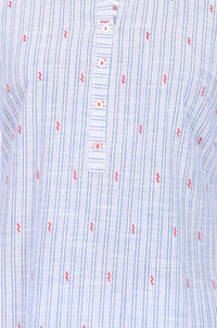 Blue Striped Cotton Rayon Straight Kurta With Trousers And Dupatta Set