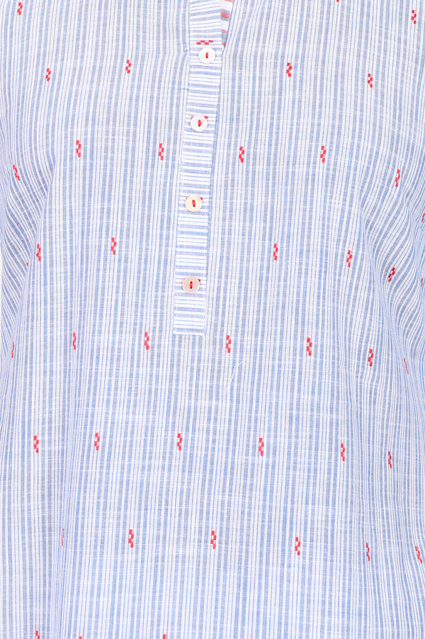 Blue Striped Cotton Rayon Straight Kurta With Trousers And Dupatta Set