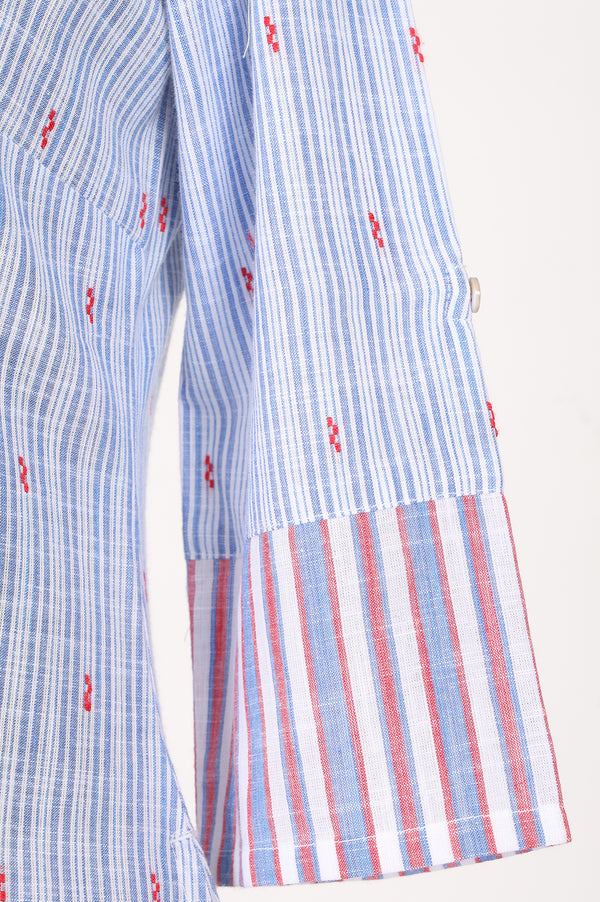Blue Striped Cotton Rayon Straight Kurta With Trousers And Dupatta Set
