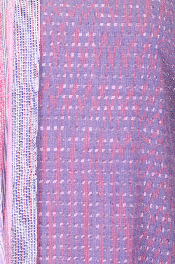 Lavender Yarn Dyed Cotton Rayon Straight Kurta With Palazzo And Dupatta Set