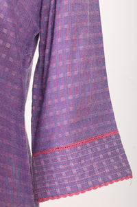 Lavender Yarn Dyed Cotton Rayon Straight Kurta With Palazzo And Dupatta Set