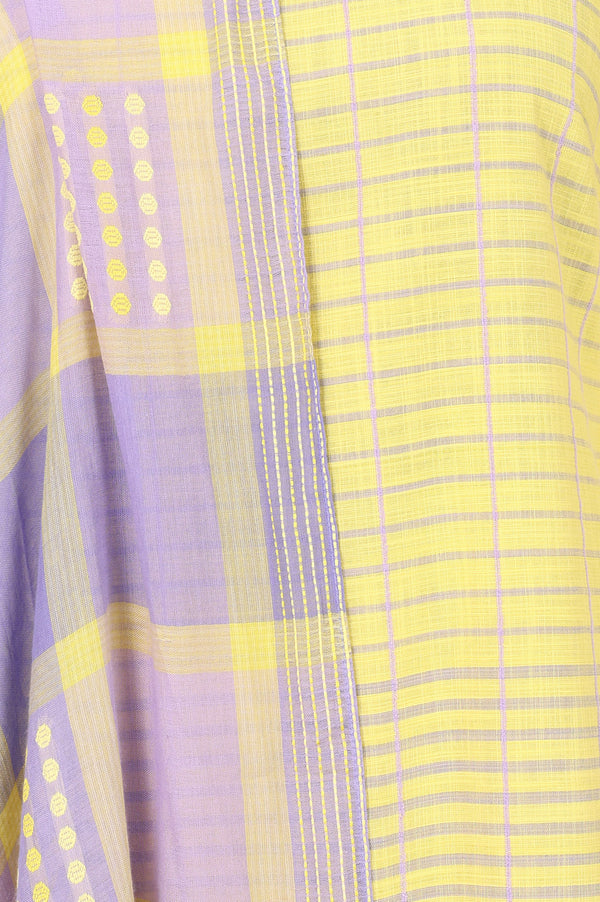 Aurelia Women's Yellow Yarn Dyed Checkered Lace Pure Cotton Straight Kurta with Palazzo and Dupatta Set