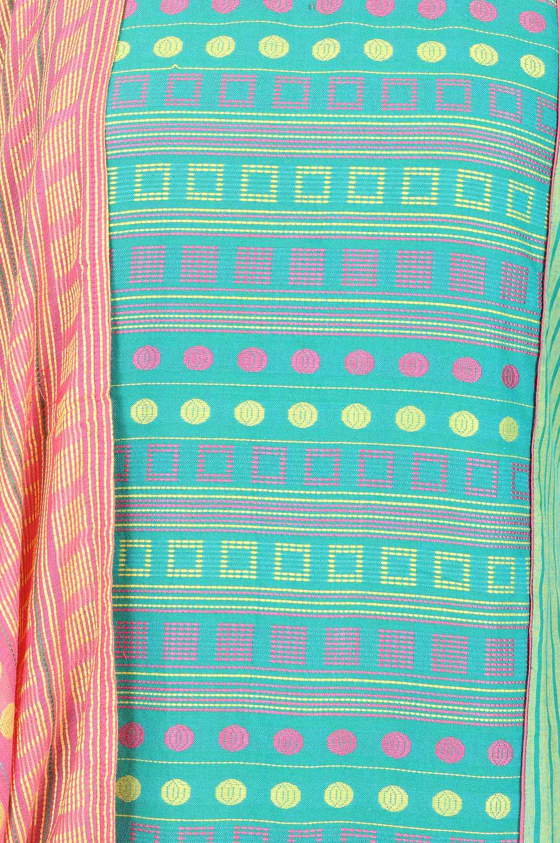 Green Striped Cotton Blend Straight Kurta With Trousers And Stole Set