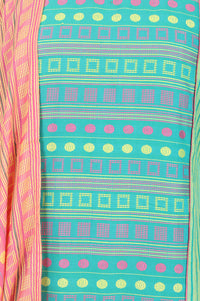 Green Striped Cotton Blend Straight Kurta With Trousers And Stole Set