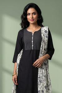 Black Solid Viscose Straight Kurta With Salwar And Stole Set
