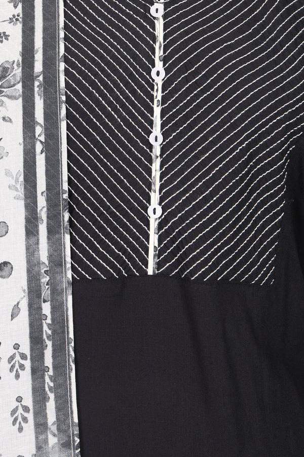 Black Solid Viscose Straight Kurta With Salwar And Stole Set