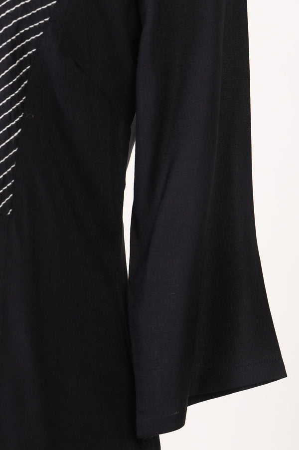 Black Solid Viscose Straight Kurta With Salwar And Stole Set