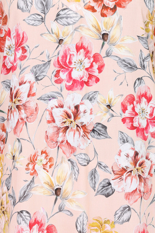 Aurelia Women's Peach Floral Printed Rayon Straight Kurta with Palazzo Set