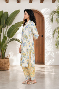 Off White Floral Printed Rayon Straight Kurta with Salwar Set