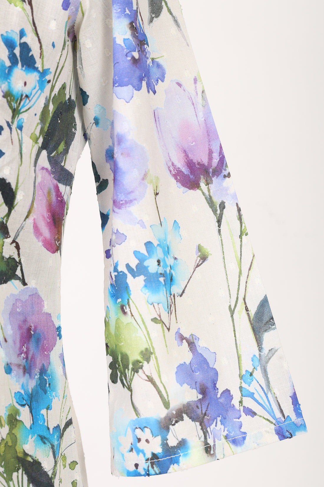 Off White Floral Printed Cotton Blend Straight Kurta With Trousers Co-ord Set