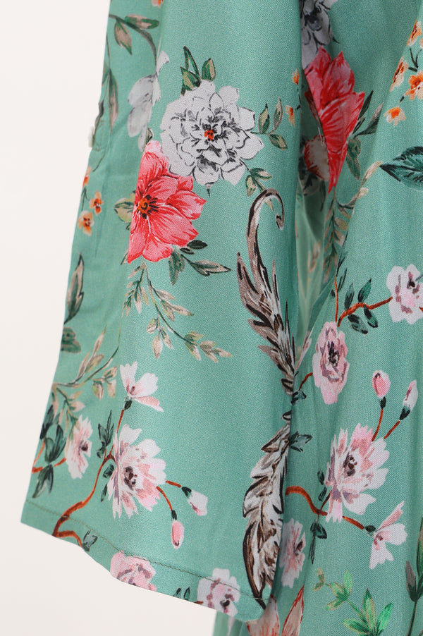 Sea Green Floral Printed Rayon Straight Kurta With Salwar Set