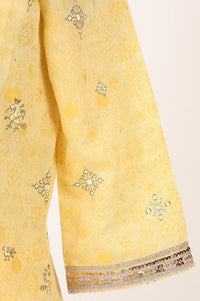 Yellow Printed Embroidered Chanderi Flared Kurta with Tights and Dupatta Set