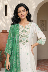 Off White Thread Embroidered Straight Kurta with Sharara and Dupatta Set