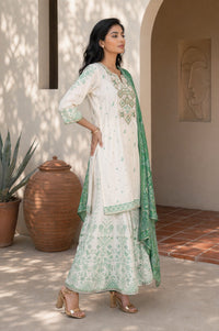 Off White Thread Embroidered Straight Kurta with Sharara and Dupatta Set