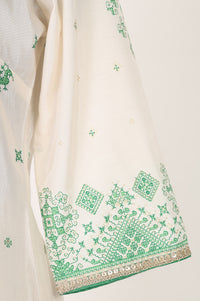 Off White Thread Embroidered Straight Kurta with Sharara and Dupatta Set