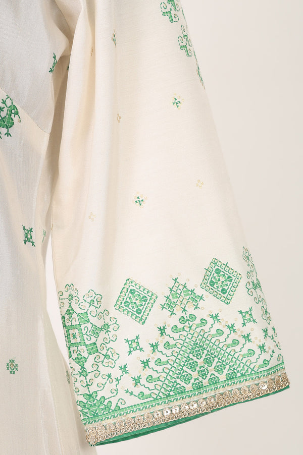 Off White Thread Embroidered Straight Kurta with Sharara and Dupatta Set