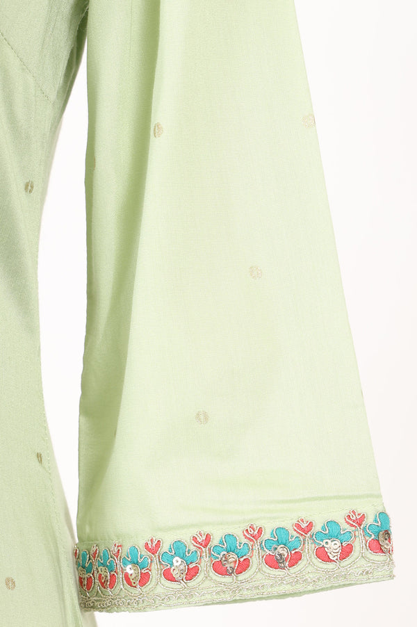 Aurelia Women's Mint Green Sequins Embroidered Straight Kurta with Trousers and Dupatta Set
