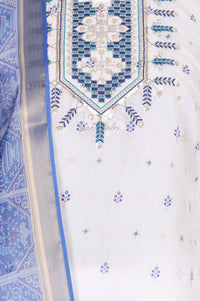 White Thread Embroidered Chanderi Straight Kurta with Trouser and Dupatta Set