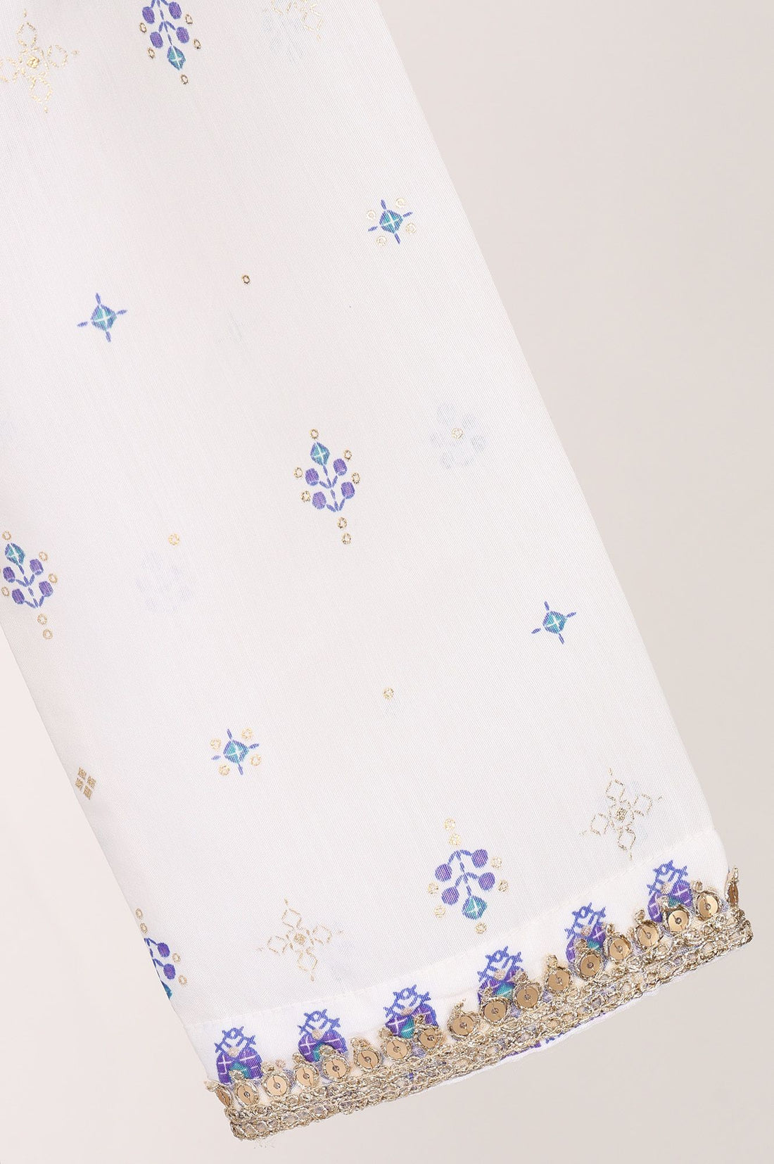 White Thread Embroidered Chanderi Straight Kurta with Trouser and Dupatta Set