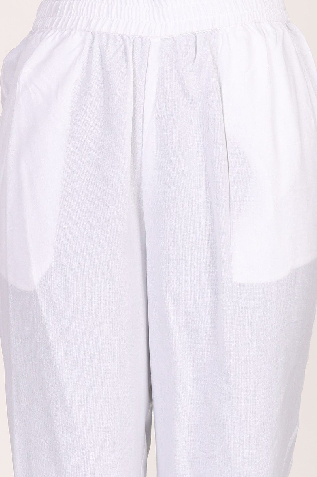 White Thread Embroidered Chanderi Straight Kurta with Trouser and Dupatta Set