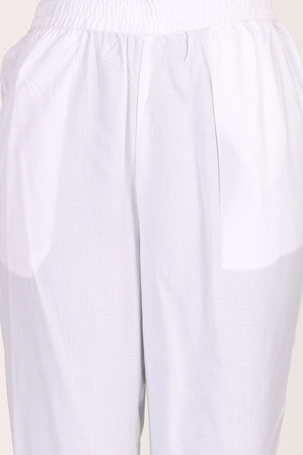 White Thread Embroidered Chanderi Straight Kurta with Trouser and Dupatta Set